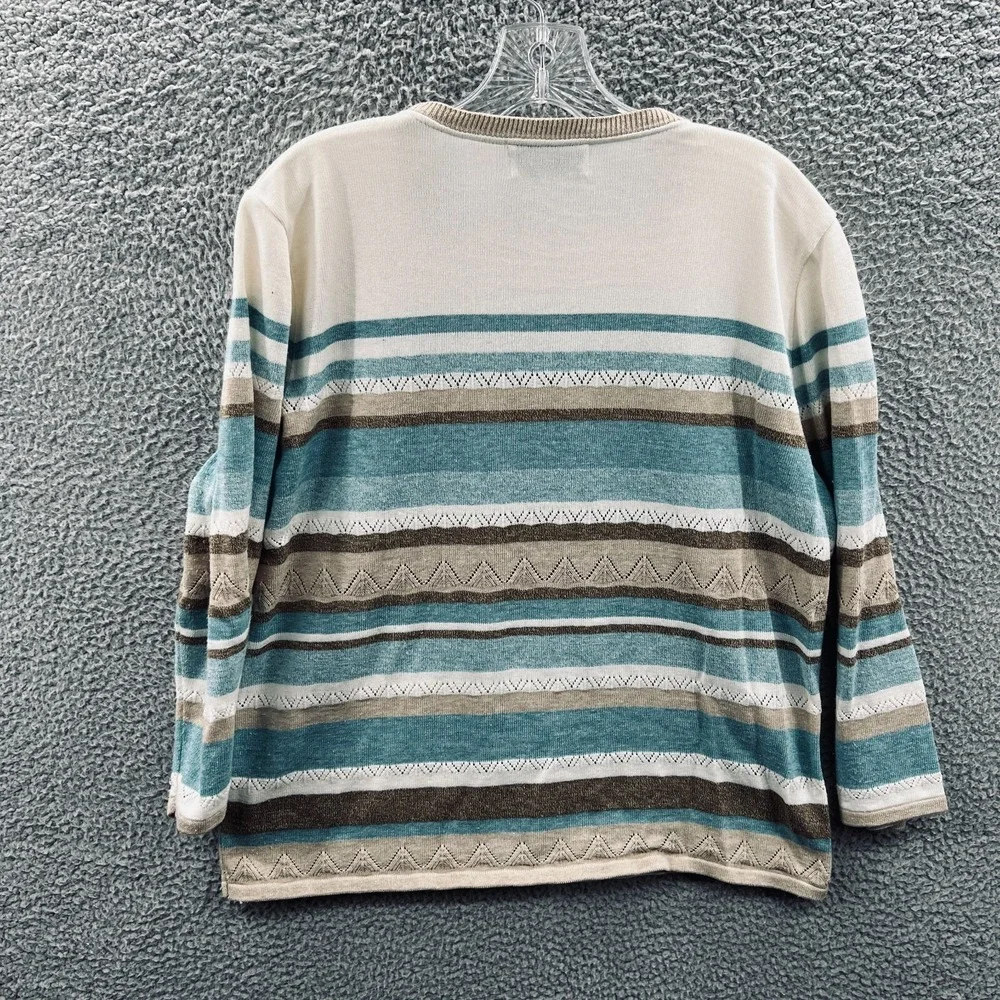 Vintage Women Knit Pullover Sweater L Geometric Stripe Coastal Minimalist Casual